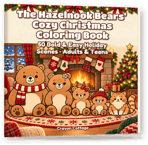 Front cover of The Hazelnook Bears' Cozy Christmas Coloring Book