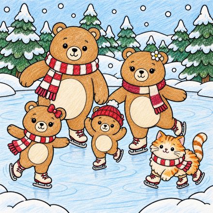 Colored example of a page from The Hazelnook Bears' Cozy Christmas Coloring Book
